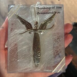 Vintage Thinking of You Silver Angel Ornament Pin